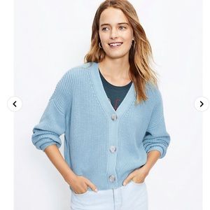 NWOT LOFT BLUE RIBBED CROPPED CARDIGAN SIZE MEDIUM